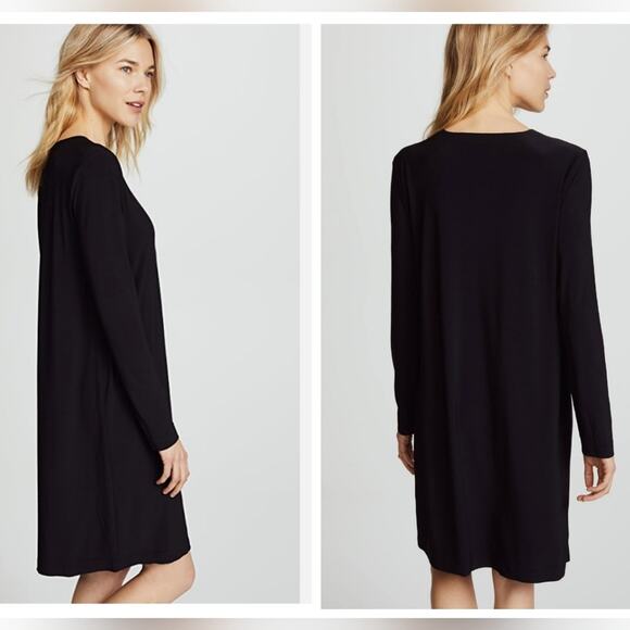 Norma Kamali Deep V Neck Shift Dress Black Long Sleeve Midi Length Size XL Women - Picture 1 of 9